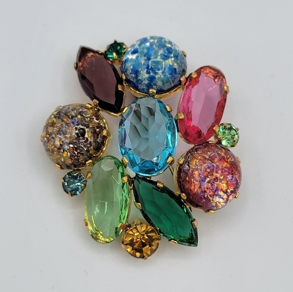 Vintage Brooch Art Glass Pin Multicolor